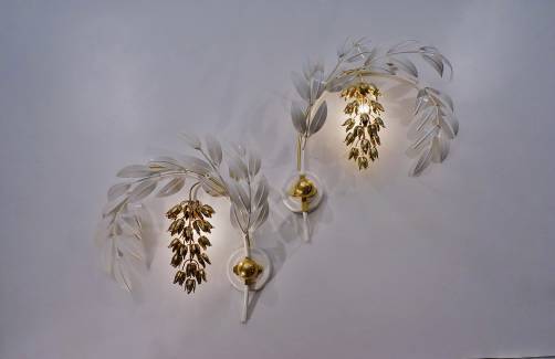 Wisteria wall lights, a pair in brass, 1970`s ca, Italian